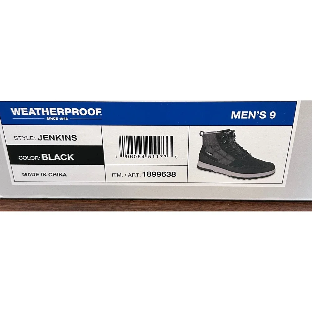 NWT Weatherproof Jenkins Mens 9 Black Mid Top Memory Foam Hiking Boots Atheisure